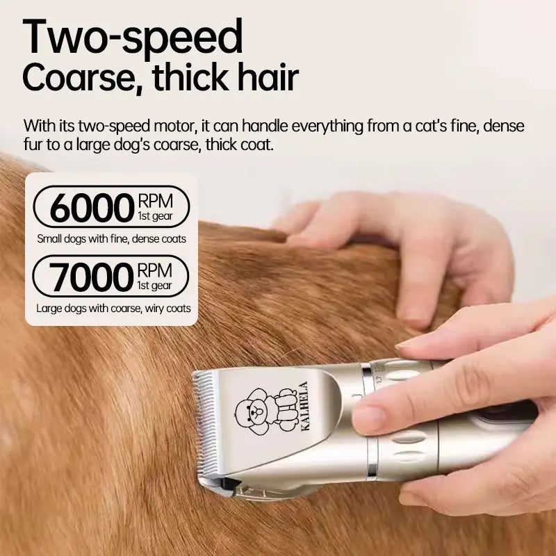KALHELA Rechargeable Cordless Dog & Cat Grooming Clippers Kit - Low-Noise 2-Speed Electric Groomer Tools with LED Display, Trimmer, Shaver, ABS Body, Easy Clean, Removable Batteries (Yes to Rechargeability)