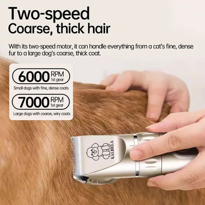 KALHELA Rechargeable Cordless Dog & Cat Grooming Clippers Kit - Low-Noise 2-Speed Electric Groomer Tools with LED Display, Trimmer, Shaver, ABS Body, Easy Clean, Removable Batteries (Yes to Rechargeability)
