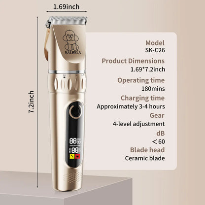 KALHELA Rechargeable Cordless Dog & Cat Grooming Clippers Kit - Low-Noise 2-Speed Electric Groomer Tools with LED Display, Trimmer, Shaver, ABS Body, Easy Clean, Removable Batteries (Yes to Rechargeability)